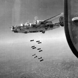 B-24L Liberator 44-49750 'Dogpatch Express', 459th Bomb Group 756th Bomb Squadron drop bombs on a rail bridge at Padua c. January 1945.